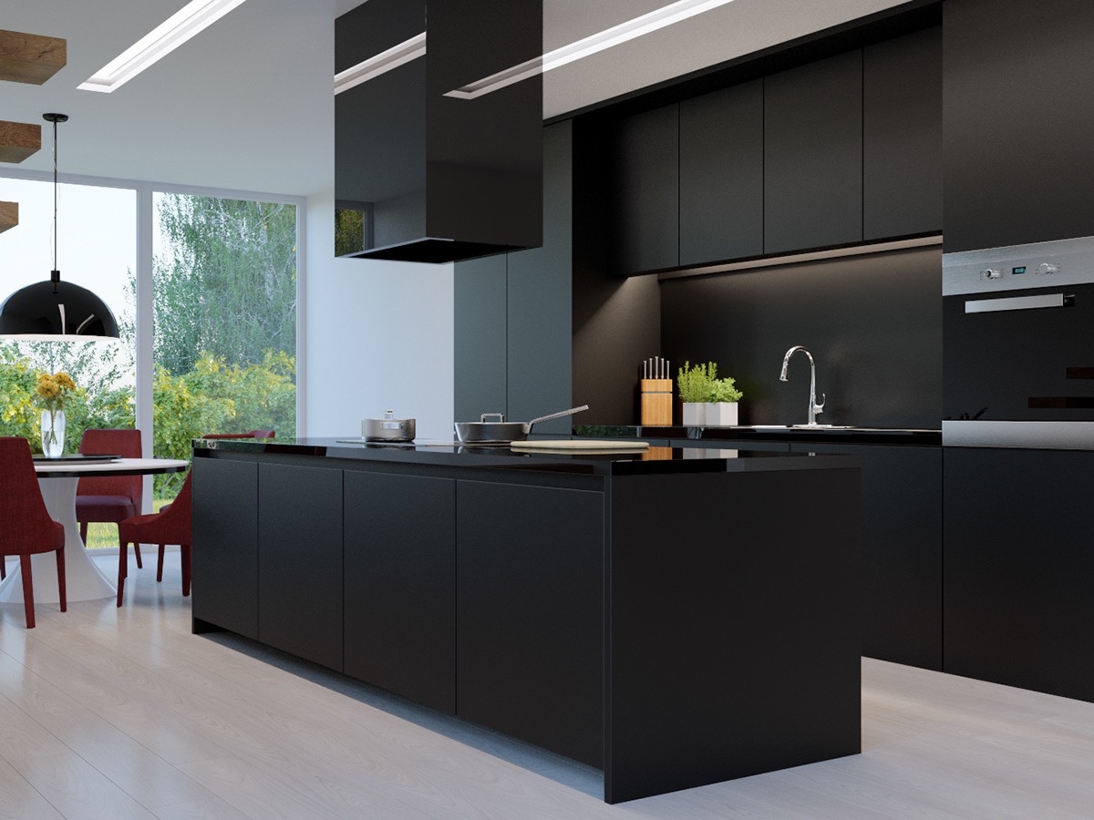 thiết kế tủ bếp màu đen đơn giản