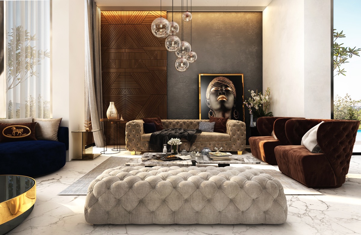 nội thất phòng khách phong cách luxury