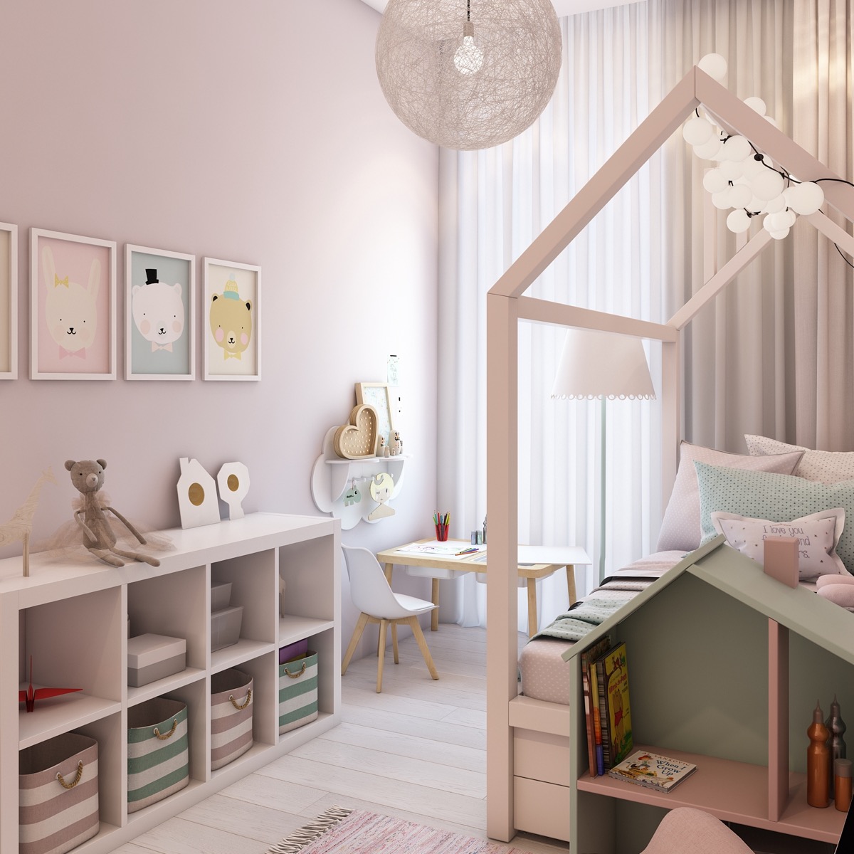 Thiết kế phòng ngủ cho bé gái màu hồng 01