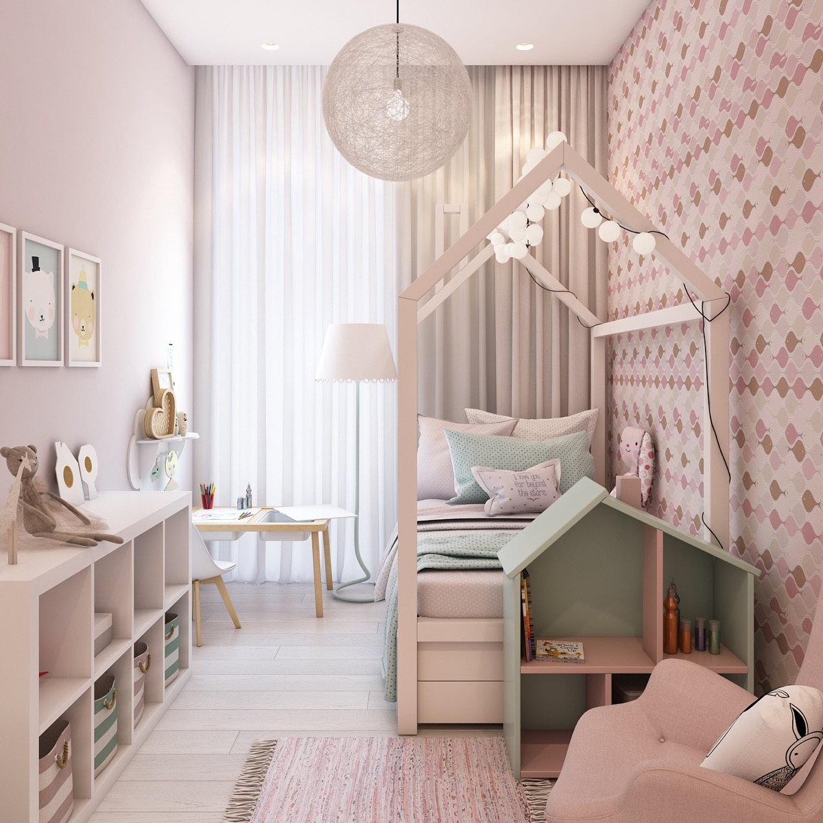 Thiết kế phòng ngủ cho bé gái màu hồng 02