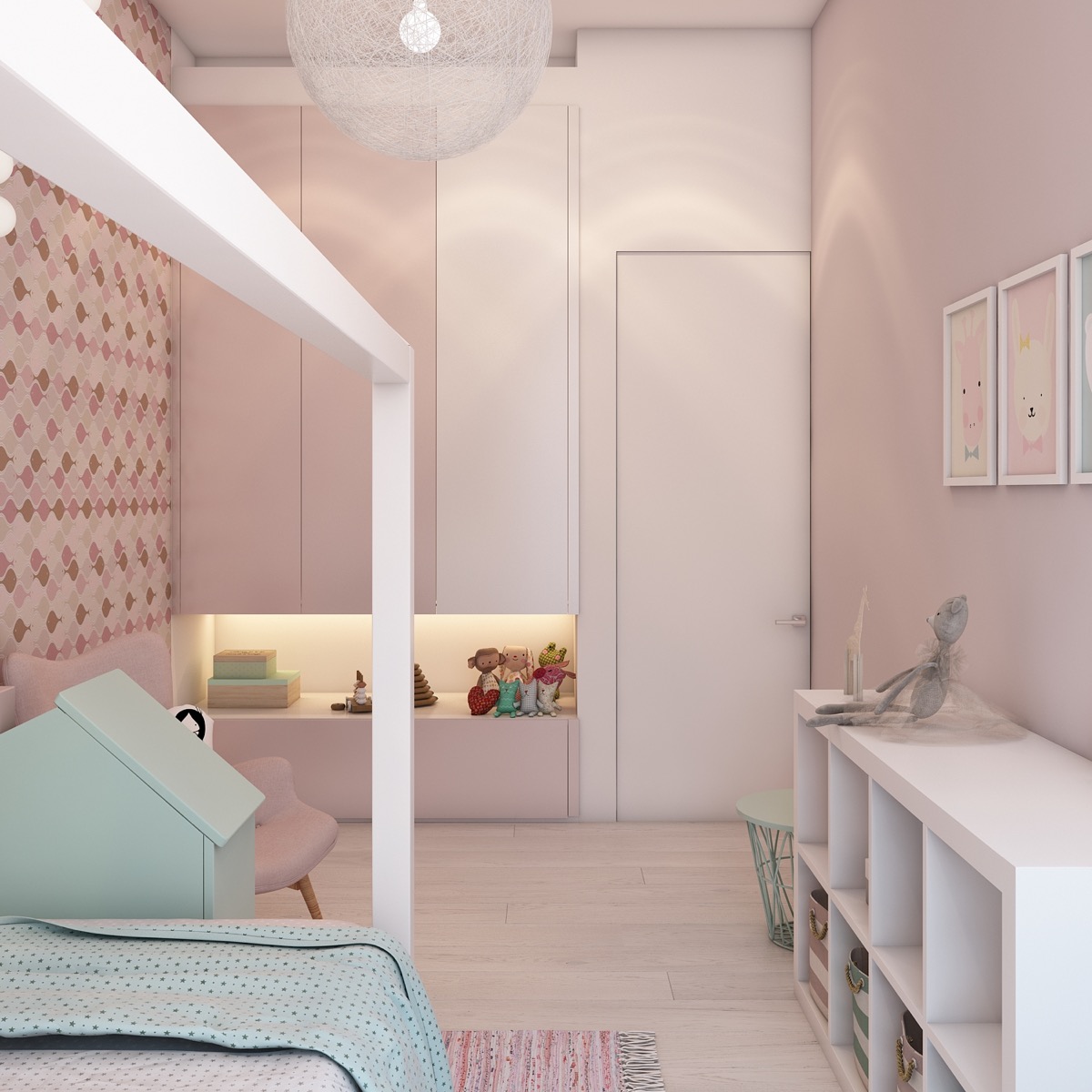 Thiết kế phòng ngủ cho bé gái màu hồng 04