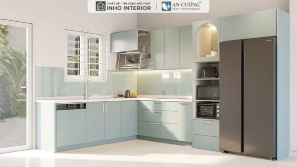 Tủ bếp Lacquered Laminate An Cường màu Xanh nhạt