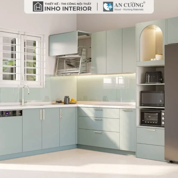 Tủ bếp Lacquered Laminate An Cường màu Xanh nhạt