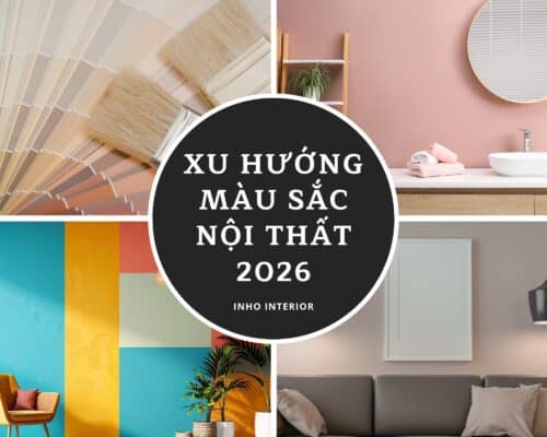 xu hướng màu sắc nội thất 2026 với các tone gỗ greige oak walnut trắng và xanh sage trong căn hộ hiện đại